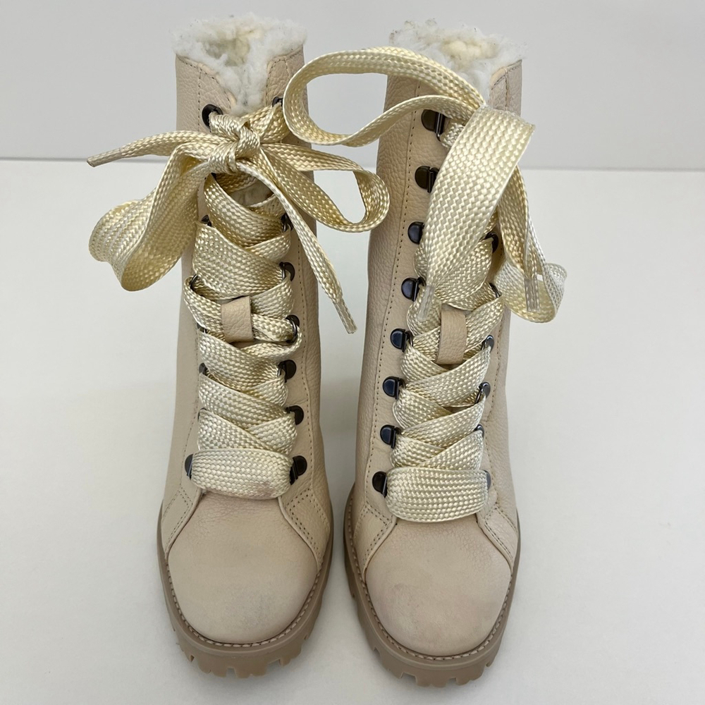 Schutz Zhara Faux Fur Lined Lace-Up Lug Sole Bootie Eggshell Ivory 7 - Picture 6 of 13